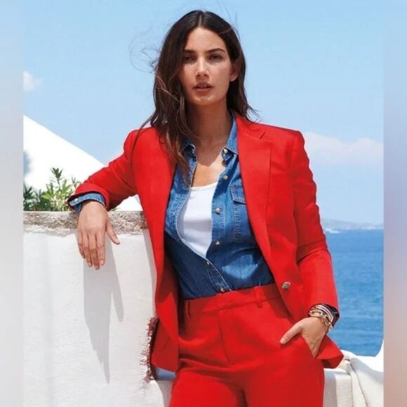 Lauren Ralph Lauren Linen Single Button Blazer - Red 16 - Picture 1 of 9
